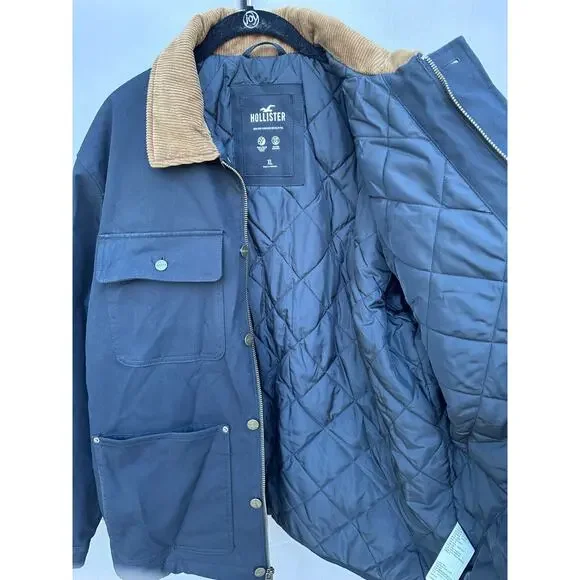 HOLLISTER Mens Black Barn Gorpcore Corduroy Collar Chore Softshell Jacket XL